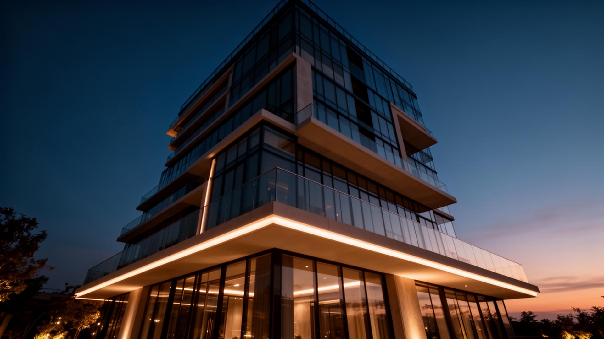 Edifício residencial moderno ao entardecer